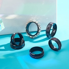 UNICRAFTALE Pack of 16 8 Sizes Black Finger Ring Stainless Steel Blank Rings Core Blank Rings for Inlay Round Grooved Blank Ring Blanks with Velvet Bags for Jewellery Making