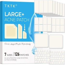 Large Pimple Patches for Face, 7 Sizes XL Acne Patches, Big Hydrocolloid Bandages for Body, Chin, Forehead, Chest, Back Zit Breakouts, Hydrocolloid Patch (Strip, Square, Dot 126 Count)