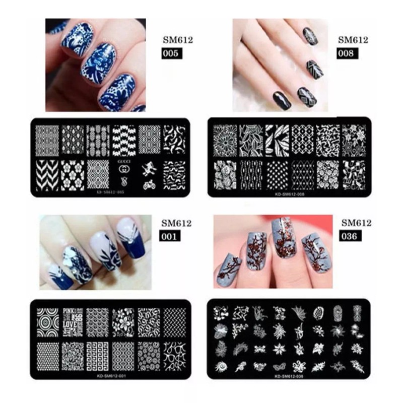 Dolores Set 12 Placa Sello Uñas Plantillas,estampador,raspador,bolsa