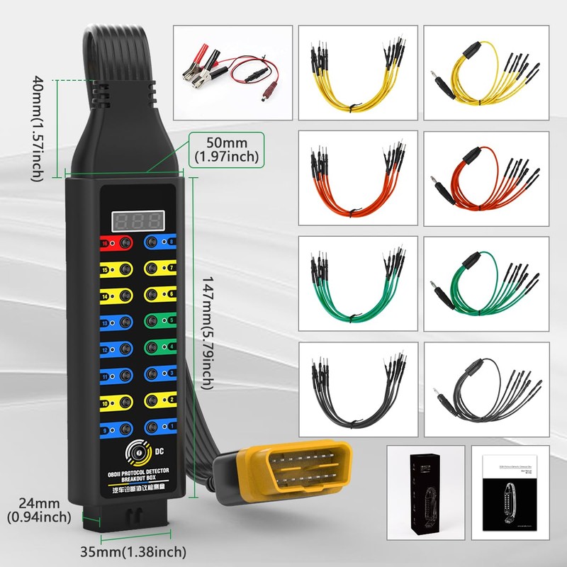 OBD2 Breakout Box Automotive Advanced OBDII Protocol Detector with LCD