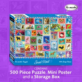 Re-marks Snail Mail Stamp Collage Jigsaw Puzzle, 500 Large Piece Jigsaw Puzzle for All Ages