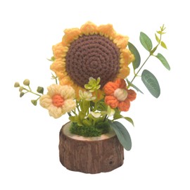 KEKEMEOW Artificial Flower in Pot Small Potted Knitted Sunflower for Car Center Console Decoration Faux Flower for Dining Table Home Party Office
