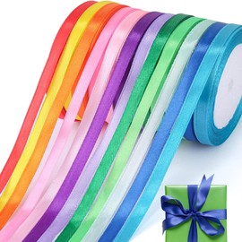 12 Colours Gift Ribbon, 22 m x 10 mm Polyester Ribbon, Satin Ribbon, Decorative Ribbon, Fabric Ribbon Set for Wedding Decoration, Gift Packaging, DIY Crafts