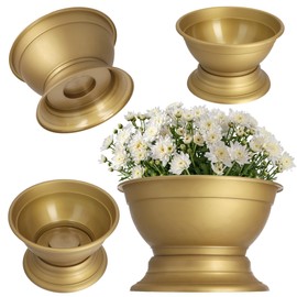 KADAX Flower Bowl with Base, Weatherproof Plastic Plant Bowl, Ball Bowl for Chrysanthemums, Pansies, Flower Vase (Diameter 18 cm, Gold)