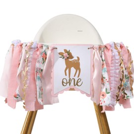 Deer Floral Girl High Chair Banner - Little Miss One-Deerful Highchair Banner, Woodland 1st Birthday Decoration for Girls, Deer Girl Floral 1st Birthday, Fall/Winter First Birthday Bambi Fabric