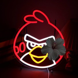 ASDGGBL Angry in The Birds Neon Sign Red Bird LED Neon Light for Kids and Adults from Classic Cartoons and Games Dimmable Wall Decor for Valentine's Day Party Wedding Decor