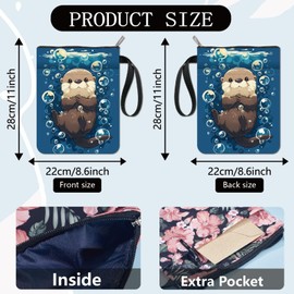 craspire Otter Book Cover Sea Animal Book Protection Blue Book Covers for Paperbacks Washable Book Cover Made of Fabric with Zip and Additional Case Pocket for Book Lovers Gifts