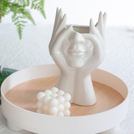 Female Head Vase,Human Body Vase,Small Flower Vase,White Ceramic Vase,Face Vase,Modern Vase for Garden Home Living Room Decor,Table Art Statue Indoor Outdoor (B, Small)