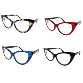 Blue Light Blocking Cateye Reading Glasses - 4 Pair Pack Assorted Colors (4PC ASST, 2.00)