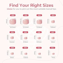 modelones Shiny Press On Toe Uñas Puntas 24Pcs 12 Tamaños Presione En Las Uñas de Los Pies French Short Square Las Uñas de Los Pies Incluyen Pegamento
