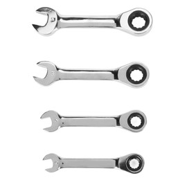 Ausla 4-teiliges Kurzes Ratschenschlüssel-Set, 72 Zähne, 8 Mm, 9 Mm, 11 Mm, 12 Mm, Kombi-Ratschenschlüssel-Set, 5° Arbeits-Schwenkbogen-Maulschlüssel, Ringschlüssel-Werkzeug für