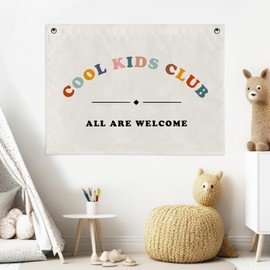 Cool Kids Club Canvas Banner, Cool Kids Club Wall Hanging, Kids Room Flag Banner, Playroom Banner Tapestry, Kids Wall Art Bedroom, Playroom Decor Childhood (20x28inch)