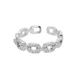 ZARD Chain Link Ring with CZ Accent in Platinum Plating