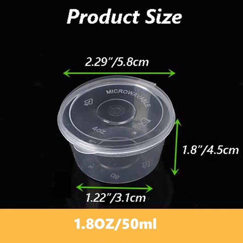 BFGLLY 50 Pack Reusable Plastic Pots, Round Food Containers, Sauce
