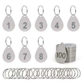 NumRealm Numbered Key Tags with Rings, Water Drop Shape 304 Stainless Steel Metal Number Tags, Keychain ID Labels - 1 to 20