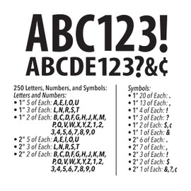 ArtSkills Poster and Bulletin Board Vinyl Letters and Numbers, Black, 1" and 2"h, 250/Pack