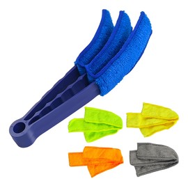 KHGUZ Car Vent Cleaner Duster Brush, Blinds Cleaning Tools with 5 Microfiber Sleeves for Vehicle Air Conditioner, Multipurpose Automotive Dust Remover Tool, Universal for SUV, Truck, RV