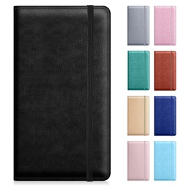 Pisypox Checkbook Cover for Personal Checkbook，Pu Leather Check Book Covers for Women and Men，With Pen holders and Elastic Bands & Built-in Clear Plastic Divider for Duplicate Checks，Black