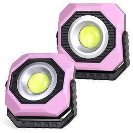 SEAMGAIC LED Rechargeable Solar Work Light, Magnetic Work Lights with 360 Degree Rotating Head, Cordless Flashlights for Car Repairing, Emergency, Camping&Outdoors, 3 Modes, 2 Pack, Pink