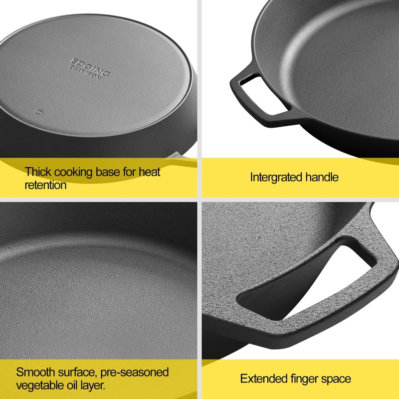 EDGING CASTING Pre-Seasoned Large Cast Iron Skillet 17 Inch, Dual