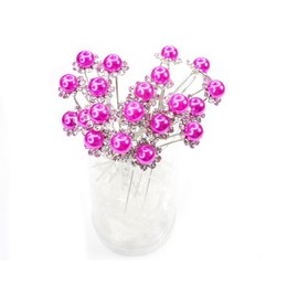 Fuschia Faux Pearl Crystal Flower Hair Pins Ideal for Bridal Party, Bridesmaids, Proms, Pageants Hair Pins, Pack of 20