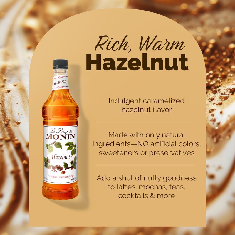 Monin - Hazelnut Syrup, Nutty Taste of Caramelized Hazelnut, Natural