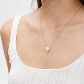 Jurikko Gold Love Heart Necklace for Women, Dainty Puffy Heart Pendant Necklace, 3A Cubic Zirconia, Jewelry Gift for Women, Brass, Cubic Zirconia