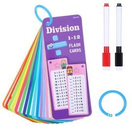 1÷1 Flashcards, Pack of 15 Division (Math.) Index Cards and 2 Dry Wipe Markers, Erasable and Reusable. Suitable for School, Home Teaching (Storage Ring Included)