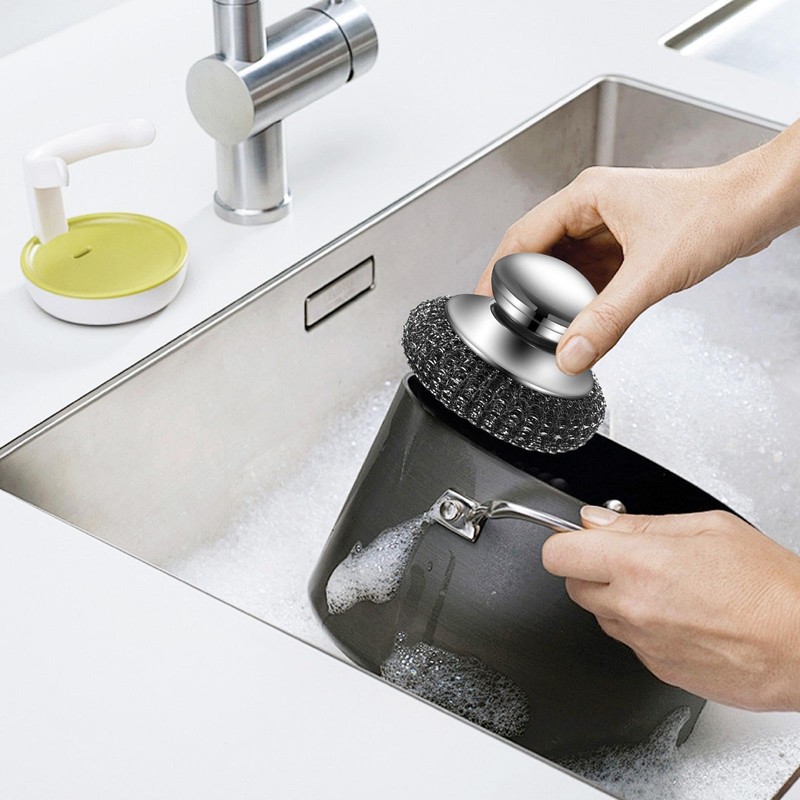 Stainless Steel Wool Scrubber with Handle | Wool Dish Scrubber
