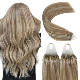 YoungSee Micro Loop Hair Extensions Brown Micro Beads Human Hair Extensions Light Brown with Blonde Highlight Microring Human Hair Extensions Brown Micro Tip Hair Extensions Highlights 16 inch 50s/50g