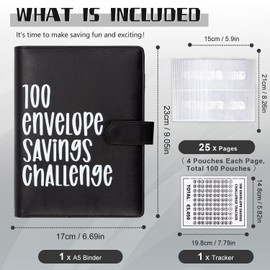 Beginner Budget Binder, Spar Challenge for Budget Planner, Money Saving Challenge, 100 Envelope Challenge Budget Planner Cards Challengers Money Planner Cash Stuffing Accessories (Black)