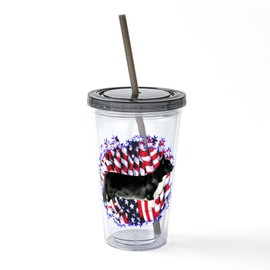 CafePress Patriotic Corgi 16 oz Insulated Straw Tumbler with Lid