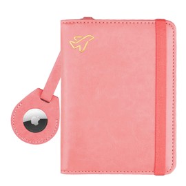WALNEW AirTag Passport Holder, PU Leather Airtag Wallet RFID Blocking Passport Cover Travel Essentials Case for Women Men (Dark Pink)