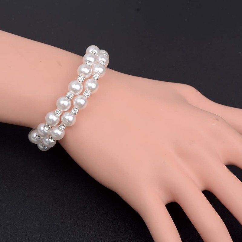 Fuqimanman2020 Multi Row Imitition Pearl Stretch Bracelet Stackable Crystal Strand