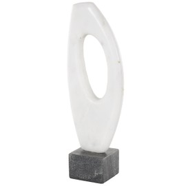 Deco 79 Marble Abstract Decorative Sculpture Angled Cutout Home Decor Statue with Black Block Base, Accent Figurine 5" x 3" x 14", White
