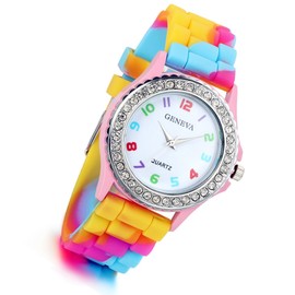 Lancardo Women's Quartz Watch Rhinestone Rainbow Color Silicon Jelly Fun Play Colorful Casual Dress Wrist Watches Birthday Christmas