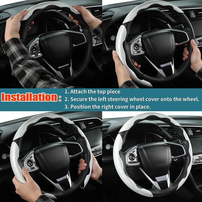 GIANT PANDA Carbon Fibre Pattern 3 Piece Steering Wheel Cover