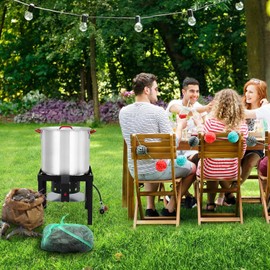 Garvee 30 QT Turkey Deep Fryer and 10 QT Fish Fryer Cooker Set, 38000 BTU Outdoor Propane Aluminum Crawfish Boiler with Adjustable 0-10 PSI Regulator, Stand for 20 Lbs Turkey