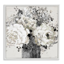 Stupell Industries Bold Abstract Floral Arrangement Black Cream Expressive Flowers, Design by Lanie Loreth White Framed Wall Art, 12x12, Gray