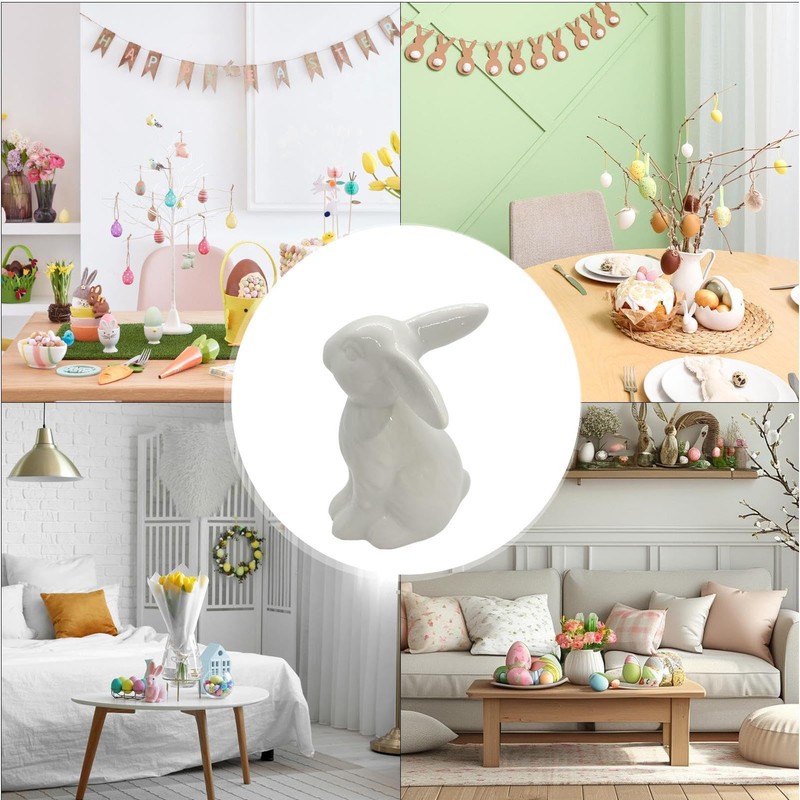 Ceramic Bunny Figurine - Holiday Rabbit Statue Decor | Modern