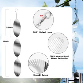 Stainless Steel Wind Spinner,3D Silver Indoor Outdoor Garden Decoration Crafts Ornaments,Metal Wind Chimes for Outside Decor,Decorations to Scare Away Yard Birds (Fishbone-Wind Spinners)