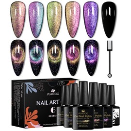 MSRUIOO 9D Cat Eye Gel Nail Polish Set, Starry Sky Effect Magnetic Gel Polish, Soak Off UV LED Cateye Gel Polish Manicure Nail Art Gift Kit 6 Colors with Magnet Stick