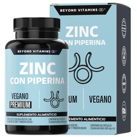 Beyond Vitamins  Zinc 20mg (Gluconato de Zinc) Potenciado con Piperina Estandarizada al 95, Apto para dietas Veganas, Premium (60 Cpsulas)            