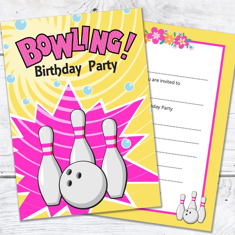 Olivia Samuel 20 x Girls Bowling Birthday Party Invites -