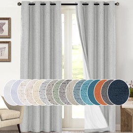 PrinceDeco Primitive Textured Linen 100% Blackout Curtains for Bedroom/Living Room Energy Saving Window Treatment Curtain Drapes, Burlap Fabric with White Liner (52 x 108 Inch, Glacier Gray)