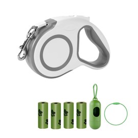 JAWADE Retractable Dog Leash for Cats and Dogs, 16ft Anti-Tangle Design with Quick Brake and Ergonomic Handle, Supports Pets up to 44lbs, Includes 4 Waste Bags and Dispenser, Grey