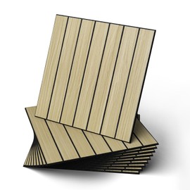 WADILE Peel and Stick Wood Slat Wall Panels 12"x12" (30×30cm) Decorative PVC Wall Panels Soundproof Self-Adhesive Panels for Living Room Bedroom – 10 Pack Light Brown