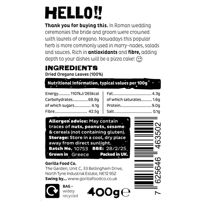Gorilla Food Co. Oregano Dried - 400g