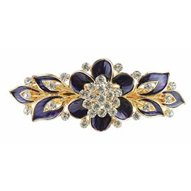 Womens Girls Crystal Rhinestone Diamante Wedding Birthday Party Evening Ponytail Fine Medium Hair Accessories Occasion Barrette Hairpin Grip French Spring Clip Metal Enamel Floral Rose Purple