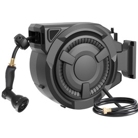 Retractable Garden Hose Reel 1/2 in x 100 ft, Heavy Duty Wall Mounted Hose Reel with 10- Function Sprayer Nozzle, Any Length Lock/Automatic Slow Return System/180°Swivel Bracket/UV Resistant (Black)